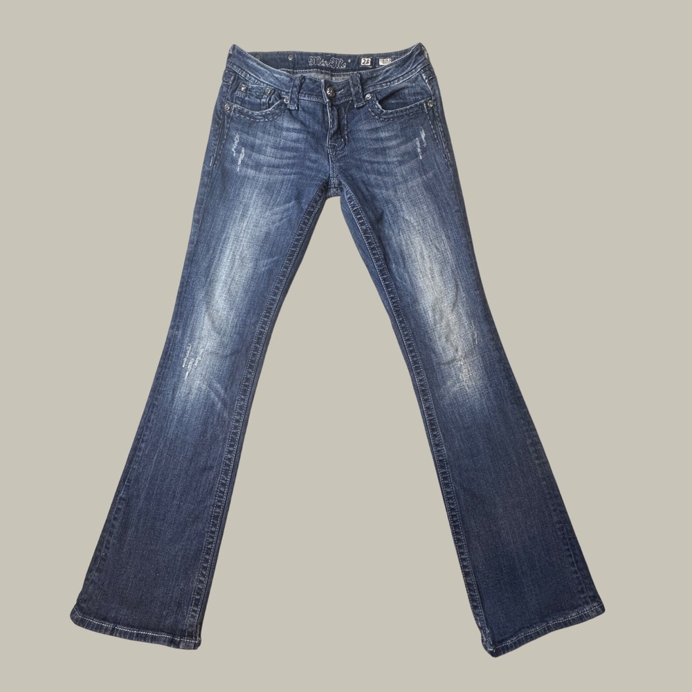 Miss Me Jeans Women 28 Bootcut JP55014-18 Blue Embellished Distressed Denim